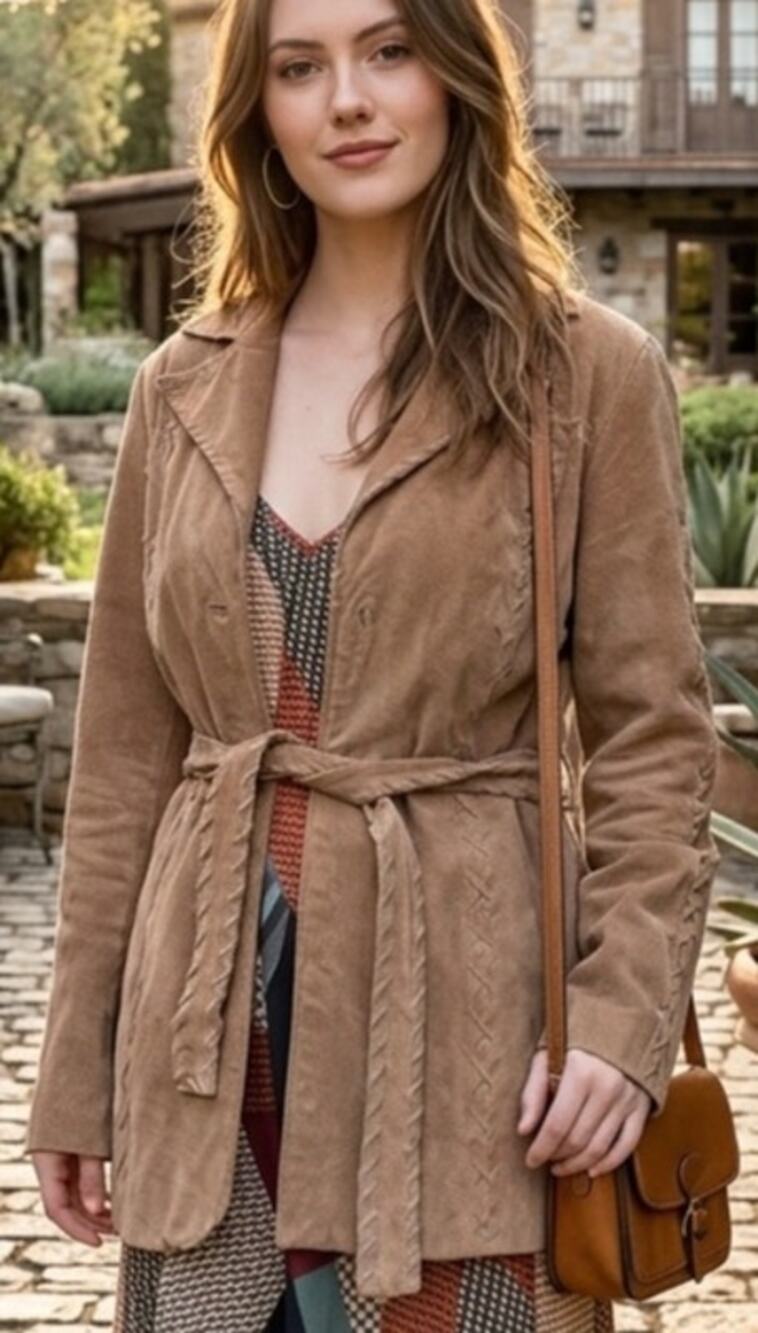 Rampage Y2K Western/Cowgirl/Boho Suede Leather Jacket with Criss-Cross Laces